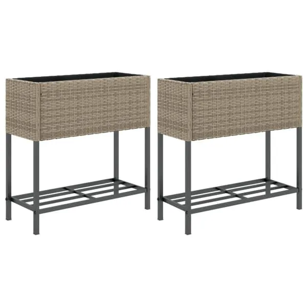 Raised Garden Beds With Shelf, 2 pcs, Grey