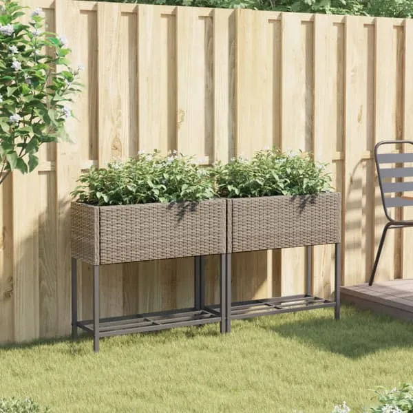 Raised Garden Beds With Shelf, 2 pcs, Grey
