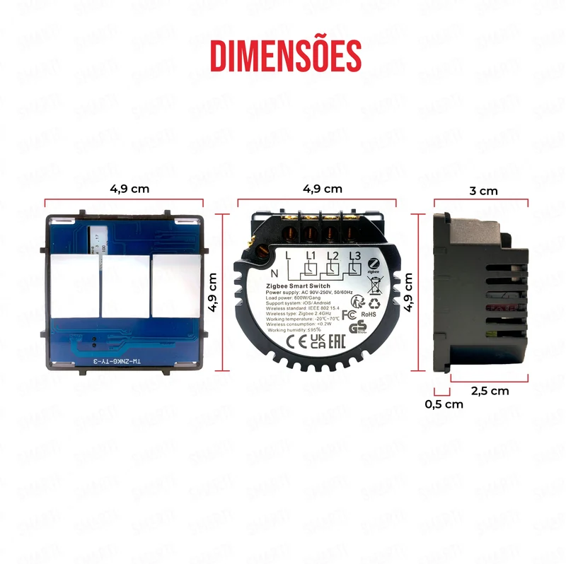 Smartify vPRO Módulo de 3 Canais Inteligente Zigbee (com neutro) - SYPM03ZBN