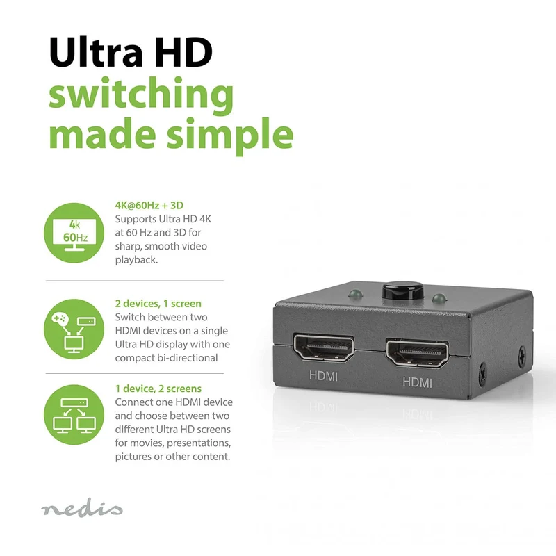 HDMI™-Switch 3 poort(en) - 1x HDMI™ Input / 2x HDMI™ Input - 1x HDMI™ Output / 2x HDMI™ Output