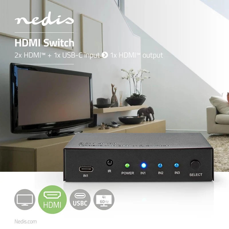 HDMI™-Switch 3 poort(en) - 1x USB-C™ / 2x HDMI™ Input - 1x HDMI™ Output