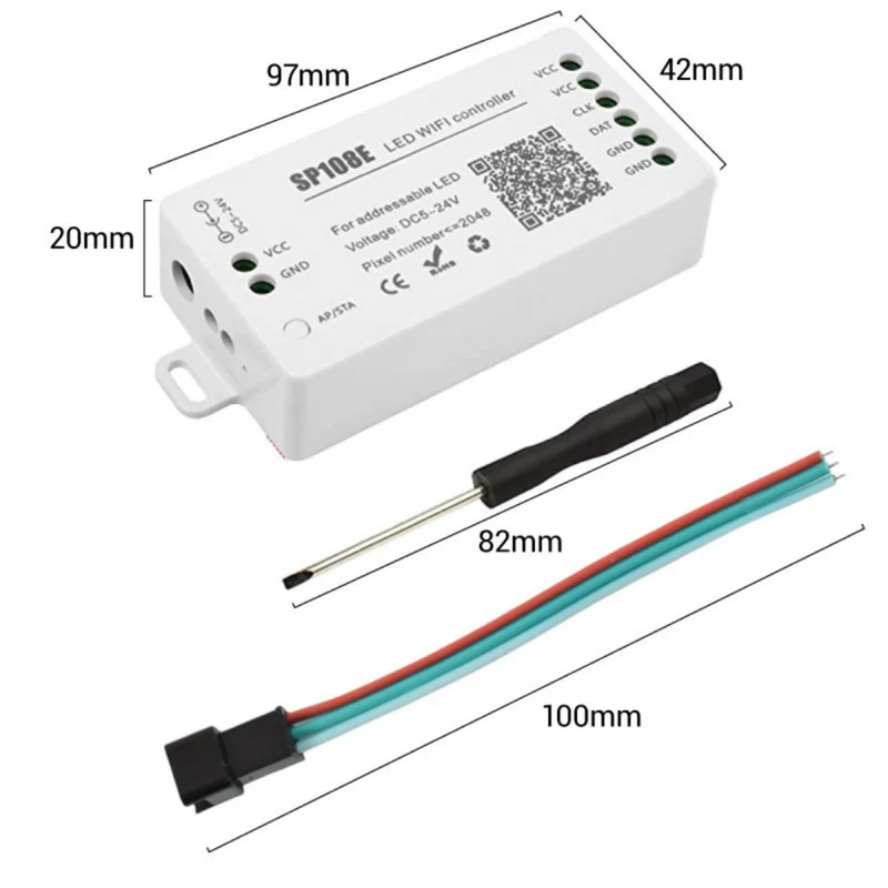 Controlador LED IC Pixel WiFi RGB/RGBW - 5-24V DC - 2048 Pixels