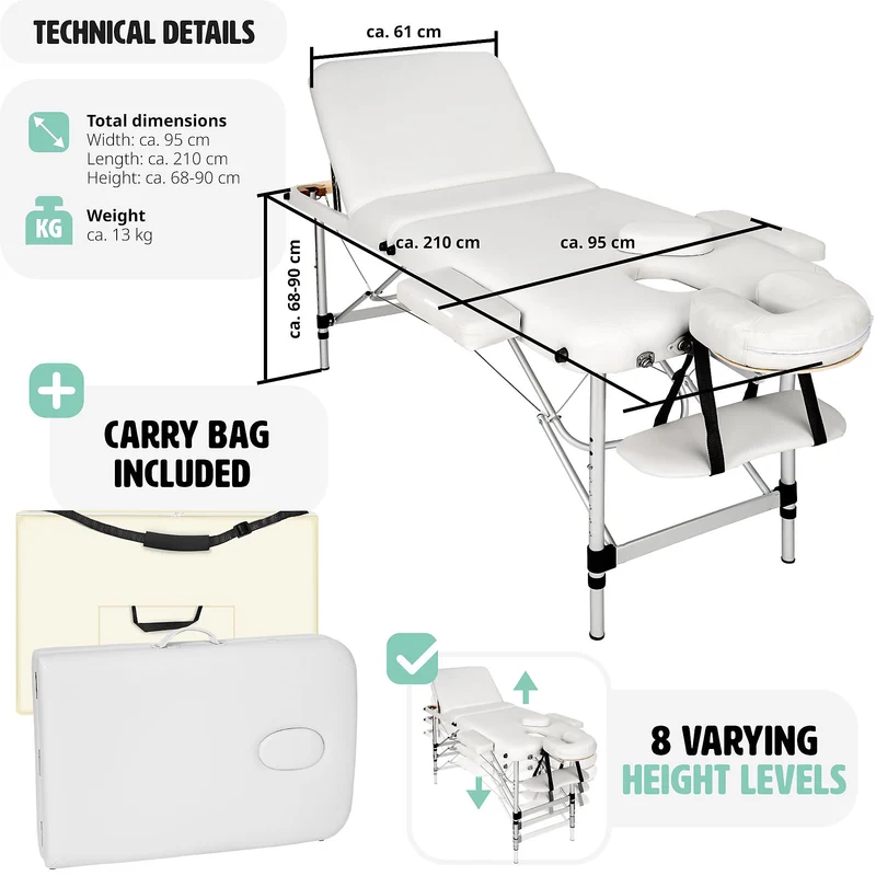 Tectake 3-Zone Massage Table with 5cm Padding and Aluminum Frame