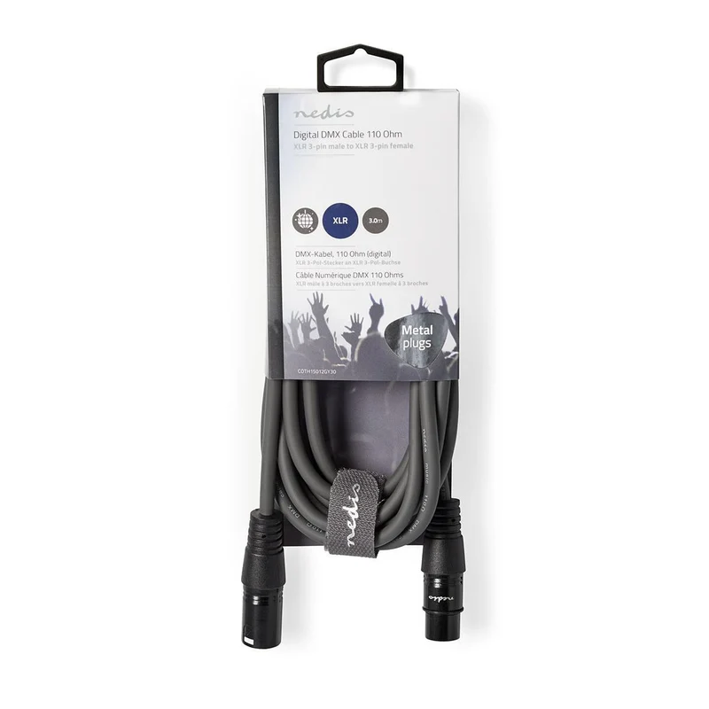 DMX-Adapterkabel XLR 3-Pins Male - XLR 3-Pins Female - Vernikkeld
