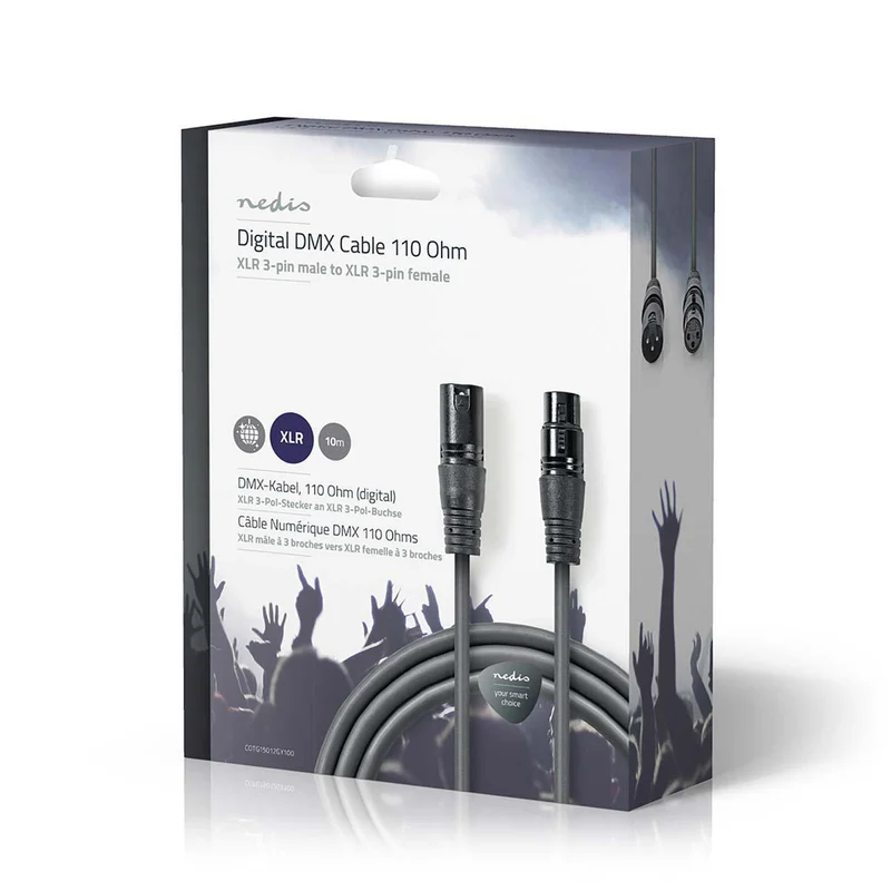 DMX-Adapterkabel XLR 3-Pins Male - XLR 3-Pins Female - Vernikkeld
