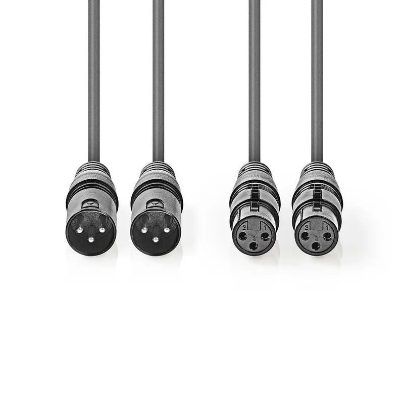 Gebalanceerde Audiokabel 2x XLR 3-Pins Male - 2x XLR 3-Pins Female - Vernikkeld