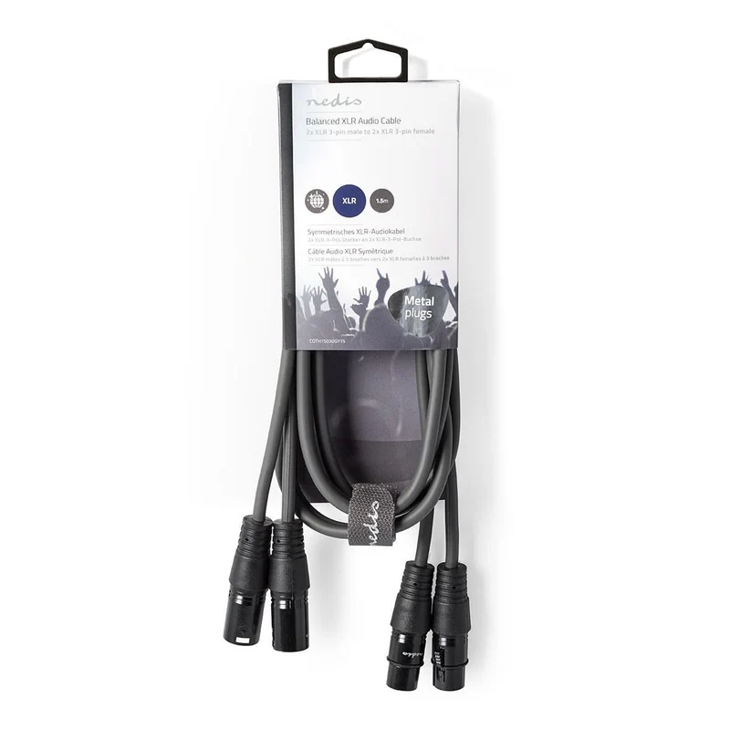 Gebalanceerde Audiokabel 2x XLR 3-Pins Male - 2x XLR 3-Pins Female - Vernikkeld