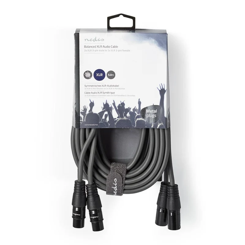 Gebalanceerde Audiokabel 2x XLR 3-Pins Male - 2x XLR 3-Pins Female - Vernikkeld