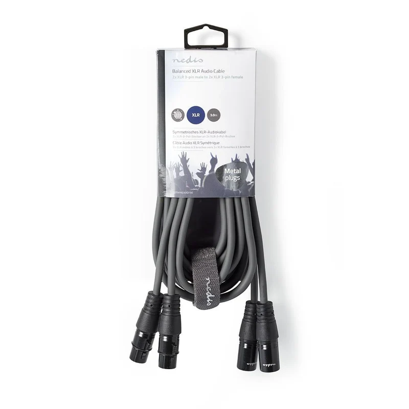 Gebalanceerde Audiokabel 2x XLR 3-Pins Male - 2x XLR 3-Pins Female - Vernikkeld