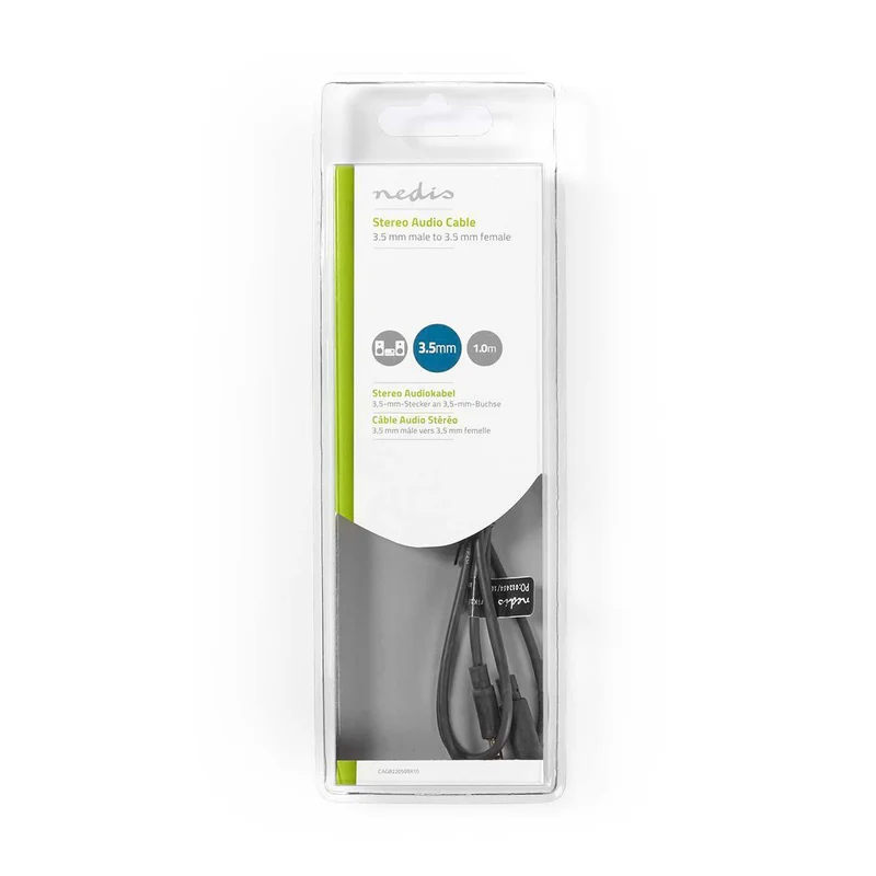 Stereo-Audiokabel 3,5 mm Male - 3,5 mm Female - Vernikkeld