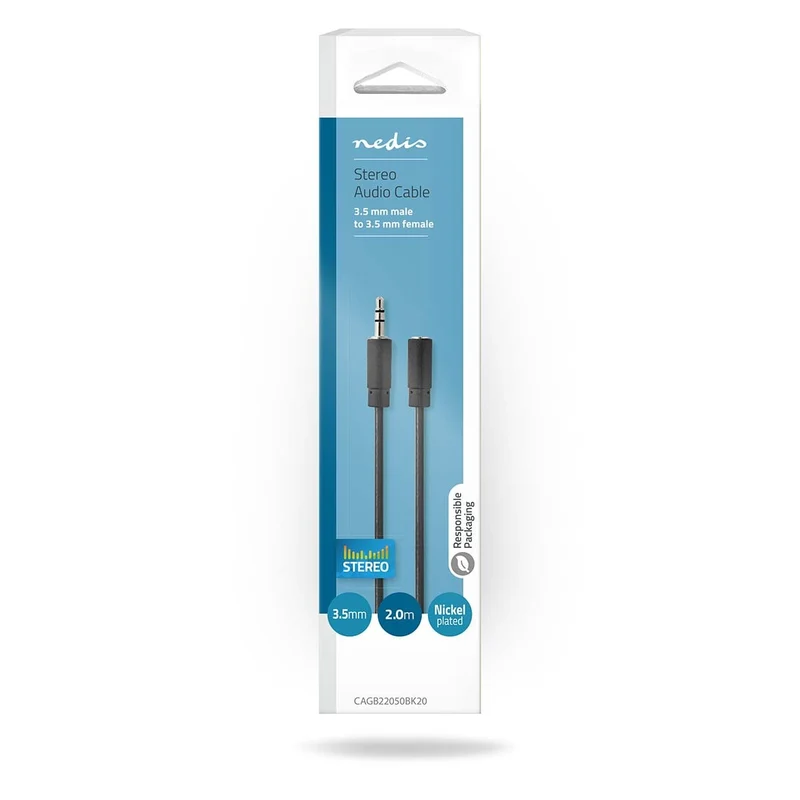 Stereo-Audiokabel 3,5 mm Male - 3,5 mm Female - Vernikkeld