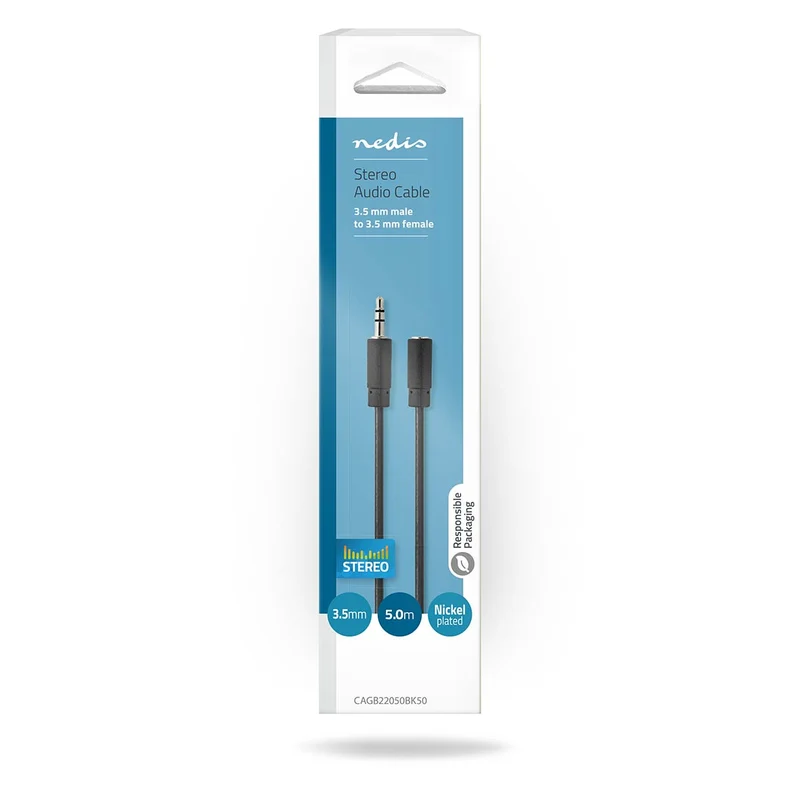 Stereo-Audiokabel 3,5 mm Male - 3,5 mm Female - Vernikkeld