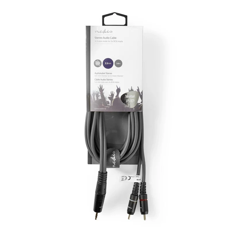 Stereo-Audiokabel 3,5 mm Male - 2x RCA Male - Vernikkeld