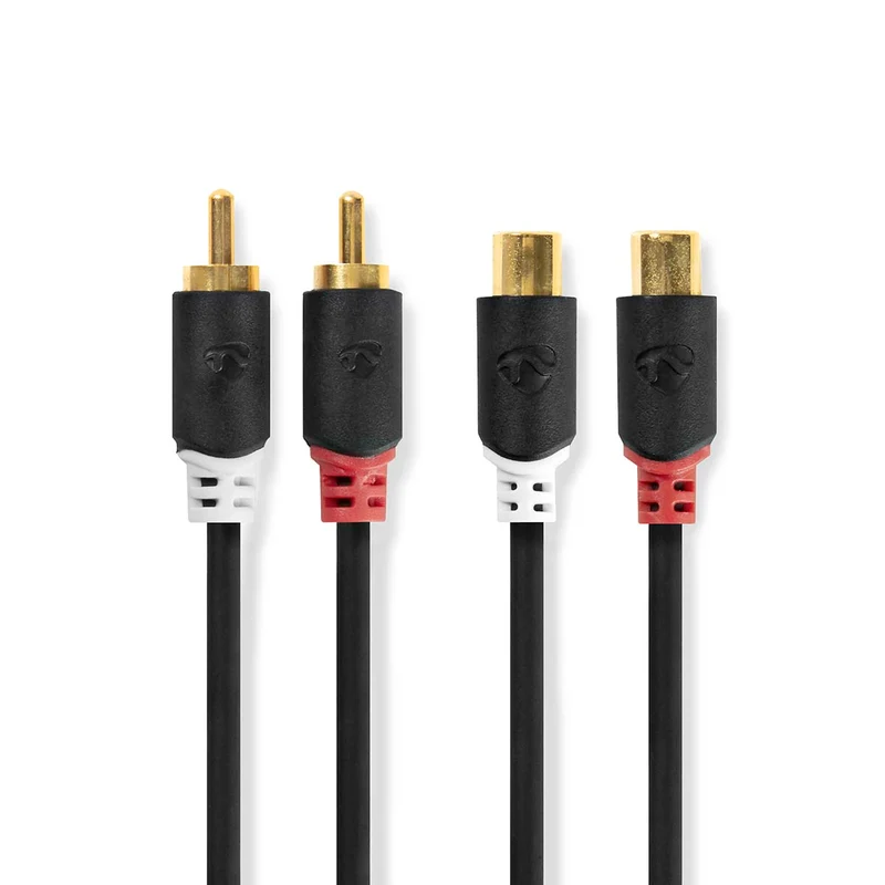 Stereo-Audiokabel 2x RCA Male - 2x RCA Female - Verguld