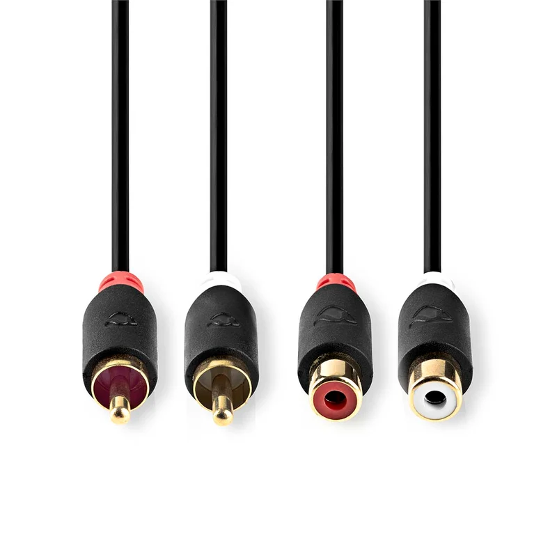 Stereo-Audiokabel 2x RCA Male - 2x RCA Female - Verguld