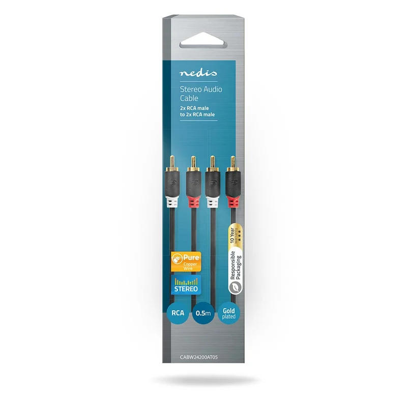 Stereo-Audiokabel 2x RCA Male - 2x RCA Male - Verguld