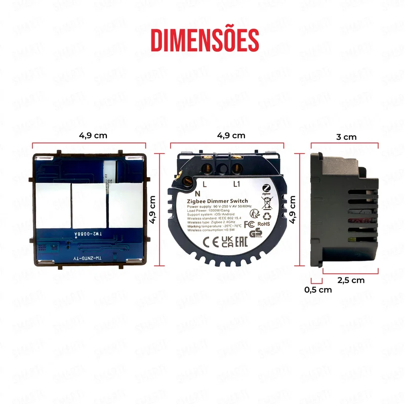 Smartify vPRO Módulo Dimmer de 1 canal Inteligente Zigbee (com neutro) c/ teclas de regulação - SYPM1DZB