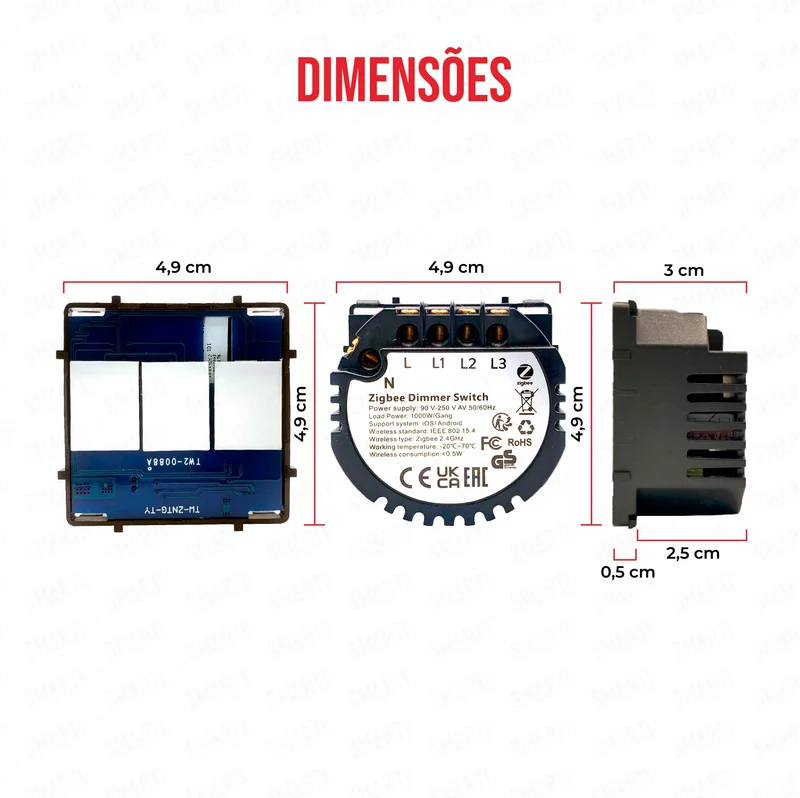 Smartify vPRO Módulo Dimmer de 3 canais Inteligente Zigbee (com neutro) - SYPM3DZB