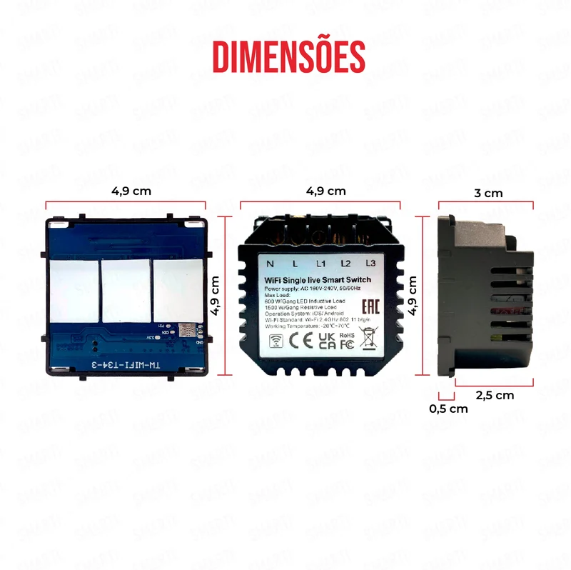 Smartify vPRO Módulo de 3 Canais Inteligente WiFi (com/sem neutro) - SYPM03WF