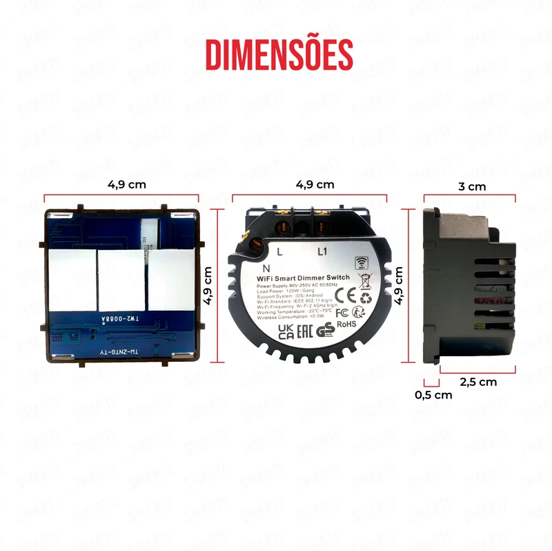 Smartify vPRO Módulo Dimmer de 1 canal Inteligente Wifi (com neutro) c/ teclas de regulação - SYPM1DWF