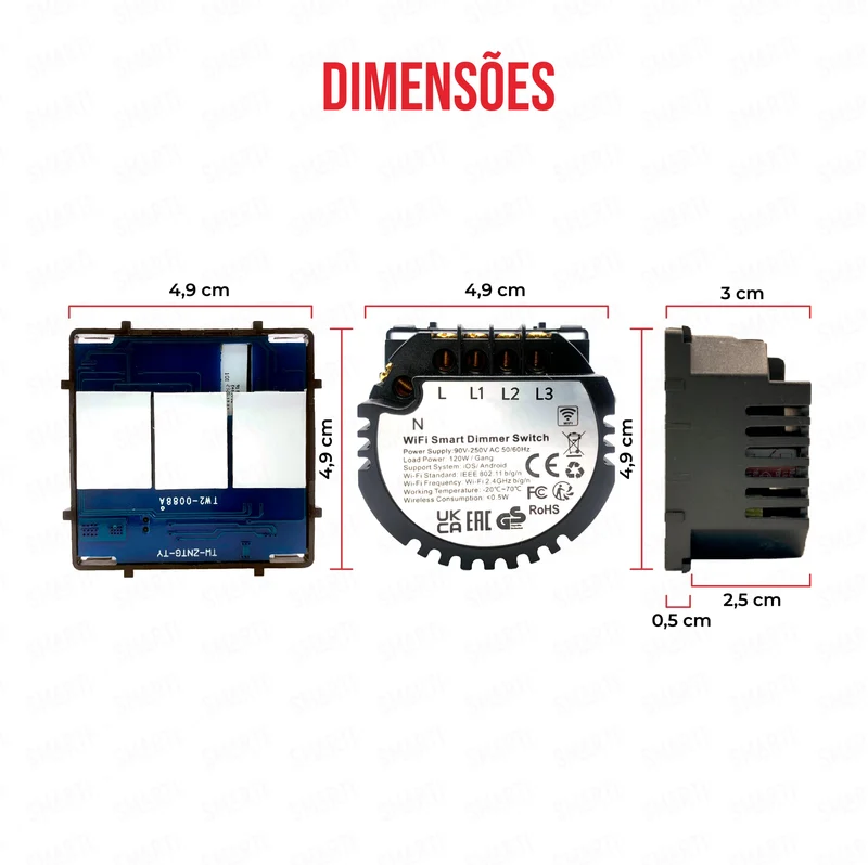 Smartify vPRO Módulo Dimmer de 3 canais Inteligente Wifi (com neutro) - SYPM3DWF