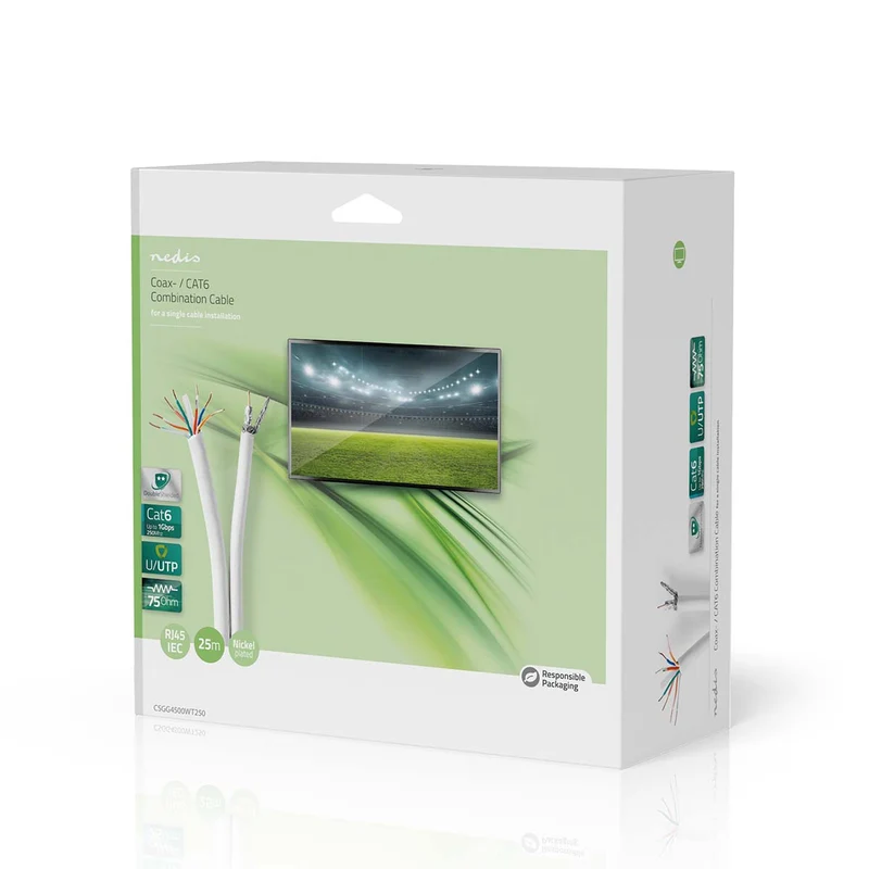 IEC (Coax) CAT6 Combikabel op rol RG58 - 75 Ohm - Drievoudig Afgeschermd