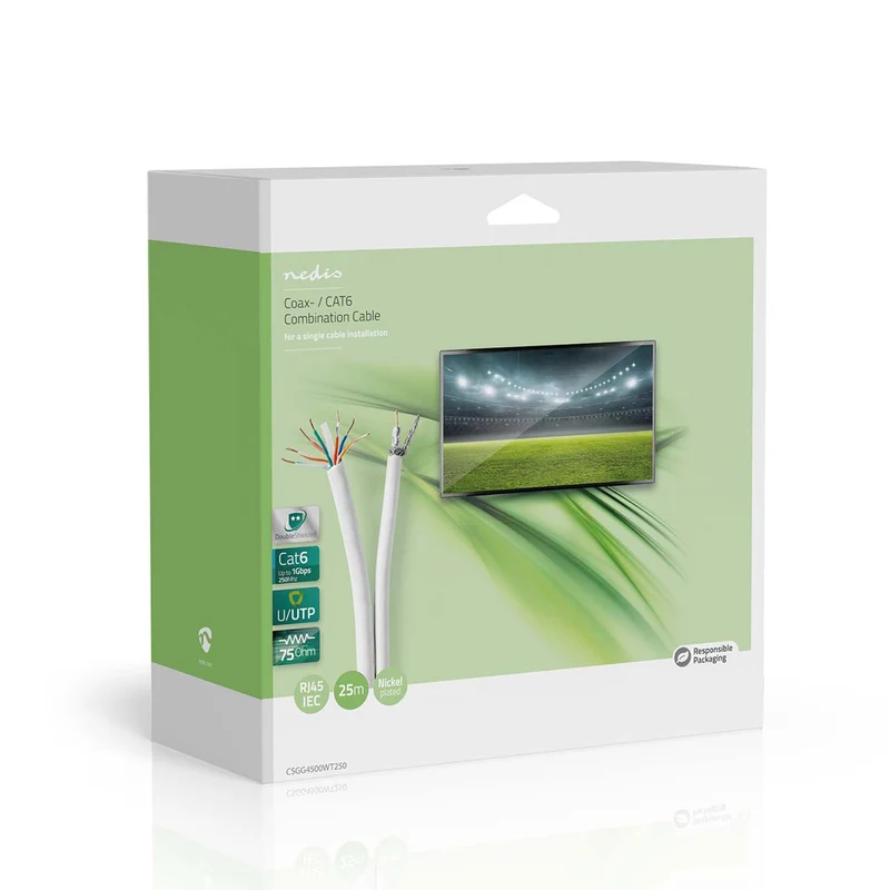 IEC (Coax) CAT6 Combikabel op rol RG58 - 75 Ohm - Drievoudig Afgeschermd