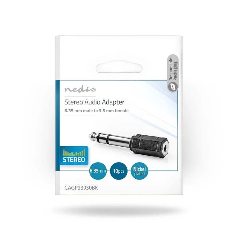 Stereo-Audioadapter 6,35 mm Male - 3,5 mm Female - Recht