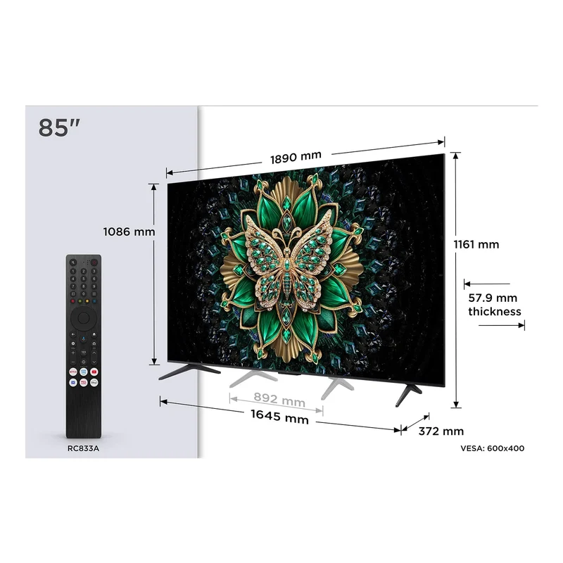 TCL 85C6K 85" 4K Mini LED Google TV, 144 Hz, Dolby Vision, HDR10+, Metallic