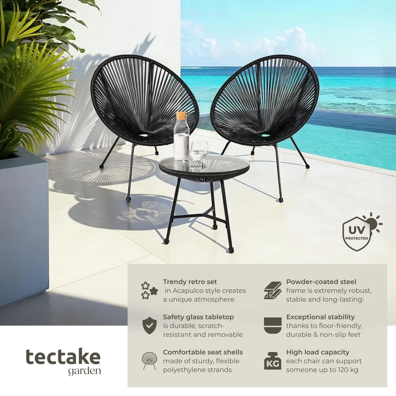 Santana Garden Table and 2 Chairs, Black