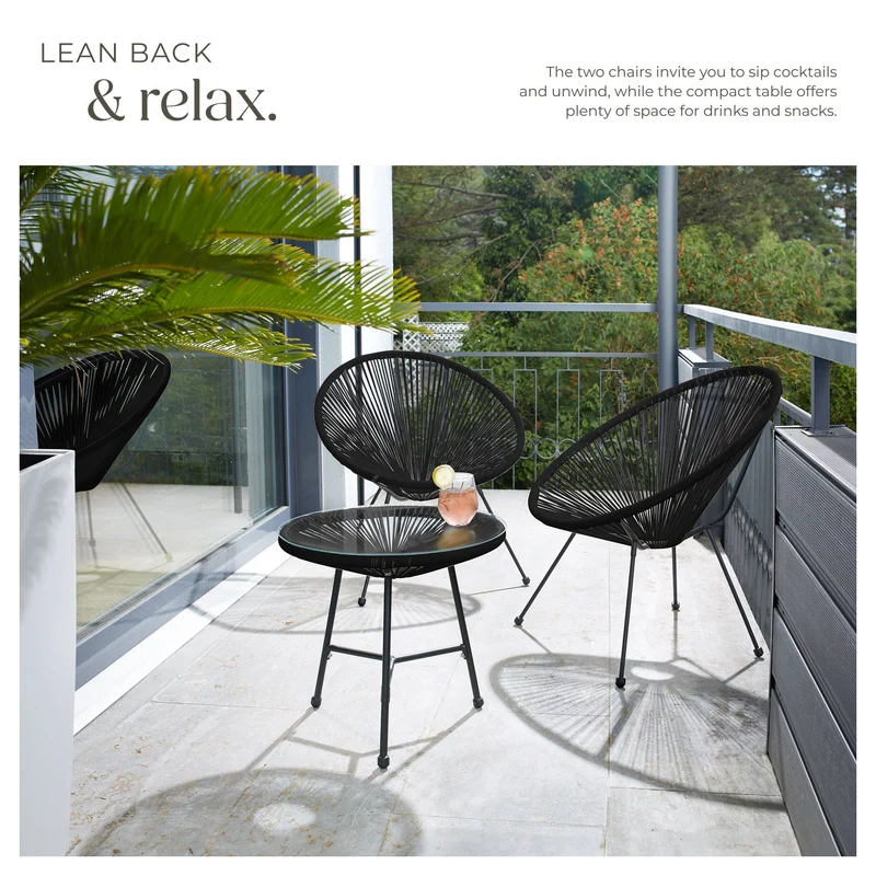 Santana Garden Table and 2 Chairs, Black