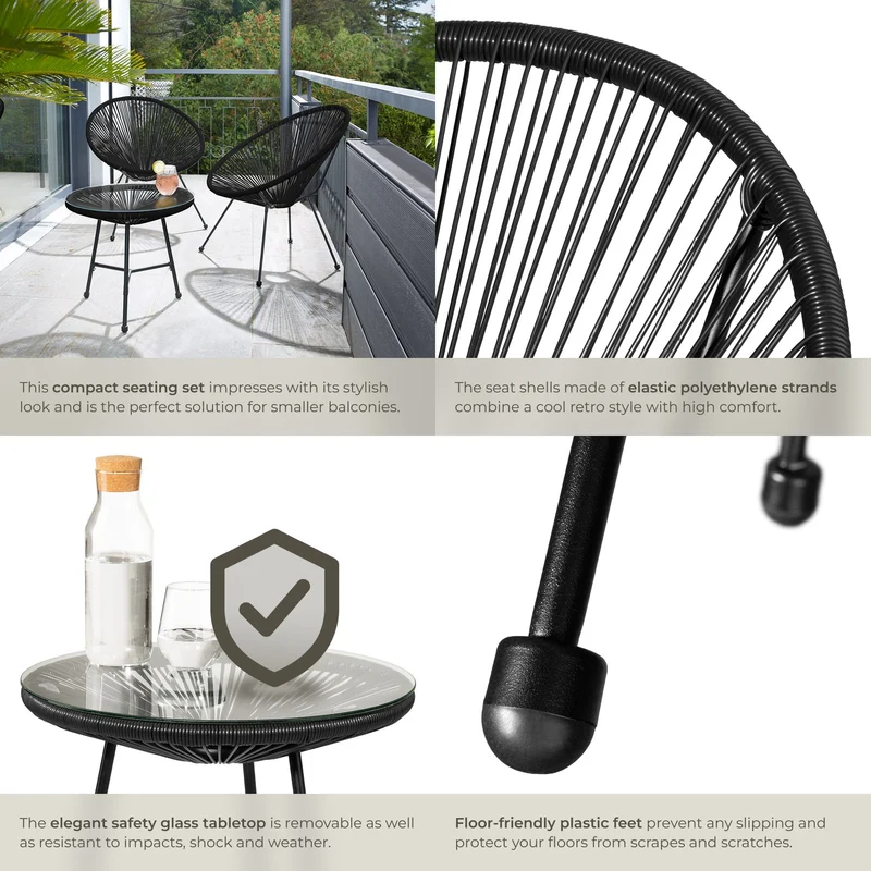 Santana Garden Table and 2 Chairs, Black