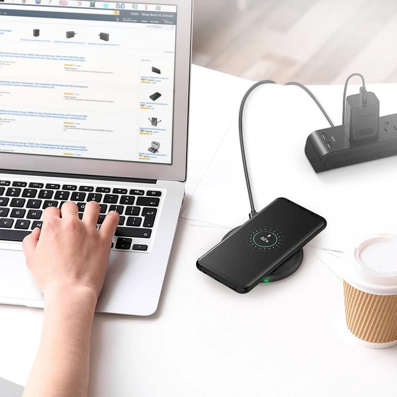 RAVPower Trådløs Qi Oplader, 10W + Quick Charge 3.0 vægoplader