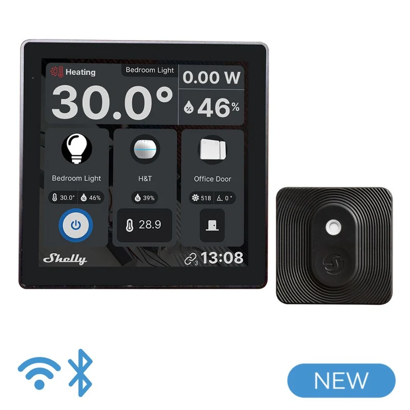 Shelly Wall Display + Sensor BLU H&T WiFi/Bluetooth - Preto