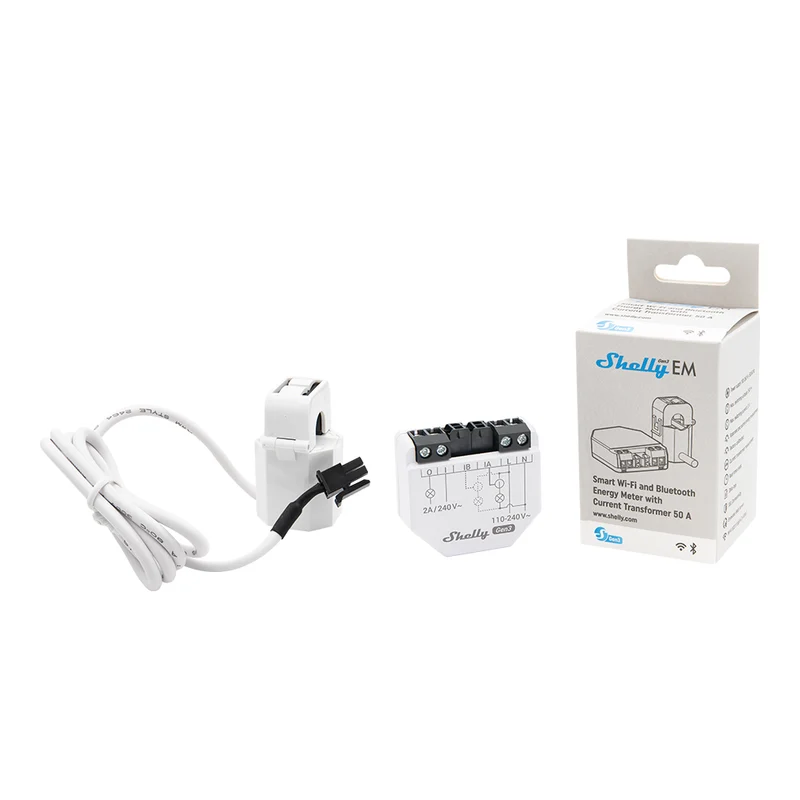 Shelly EM Gen3 c/ Núcleo 50 A - Para Monitorização e Consumo de Energia WiFi/BT