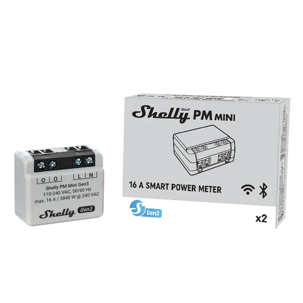 Shelly PM Mini Gen3 - Módulo para tomada com monitorização do consumo de energia 16A WiFi/BT