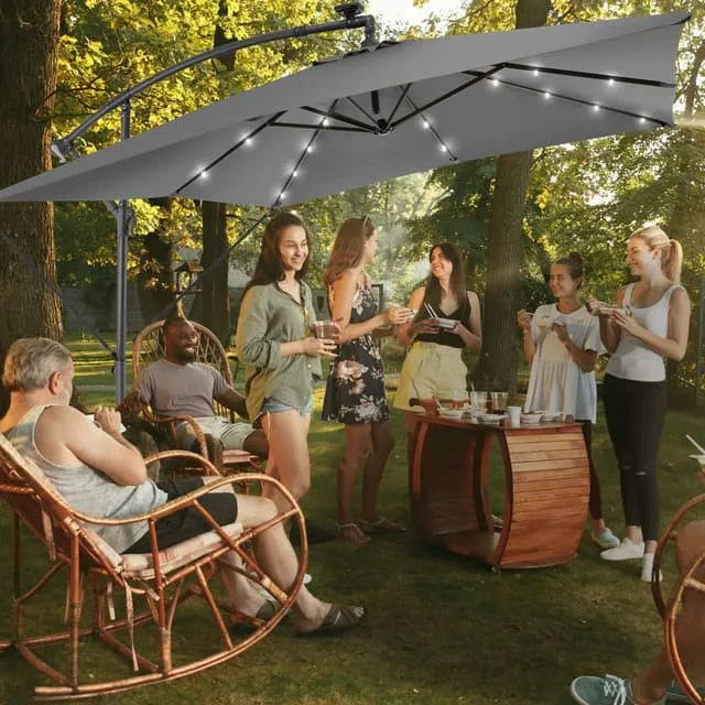 Sunna LED-Solar Parasol with Crank 2.5 x 2.5 m, Light Gray