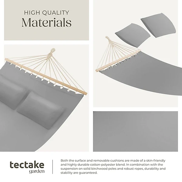 Hammock Eden - with support bars, for 2 people, Light grey