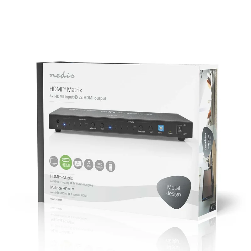 HDMI™ Matrix-Switch 4 x 2-Poorts poort(en) - 4x HDMI™ Input - 2x 3.5 mm / 2x HDMI™ Output / 2x TosLink
