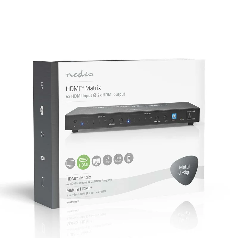 HDMI™ Matrix-Switch 4 x 2-Poorts poort(en) - 4x HDMI™ Input - 2x 3.5 mm / 2x HDMI™ Output / 2x TosLink