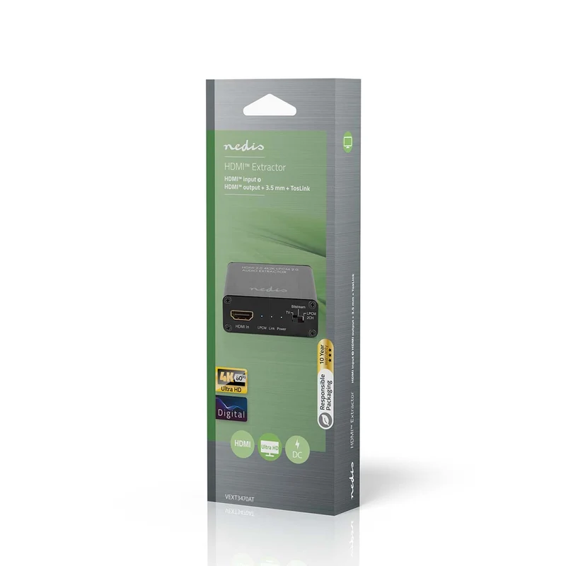 HDMI™-Extractor HDMI™ Input - TosLink Female / 1x 3.5 mm Audio Out / 1x HDMI™ Output - Maximale resolutie: 4K@60Hz