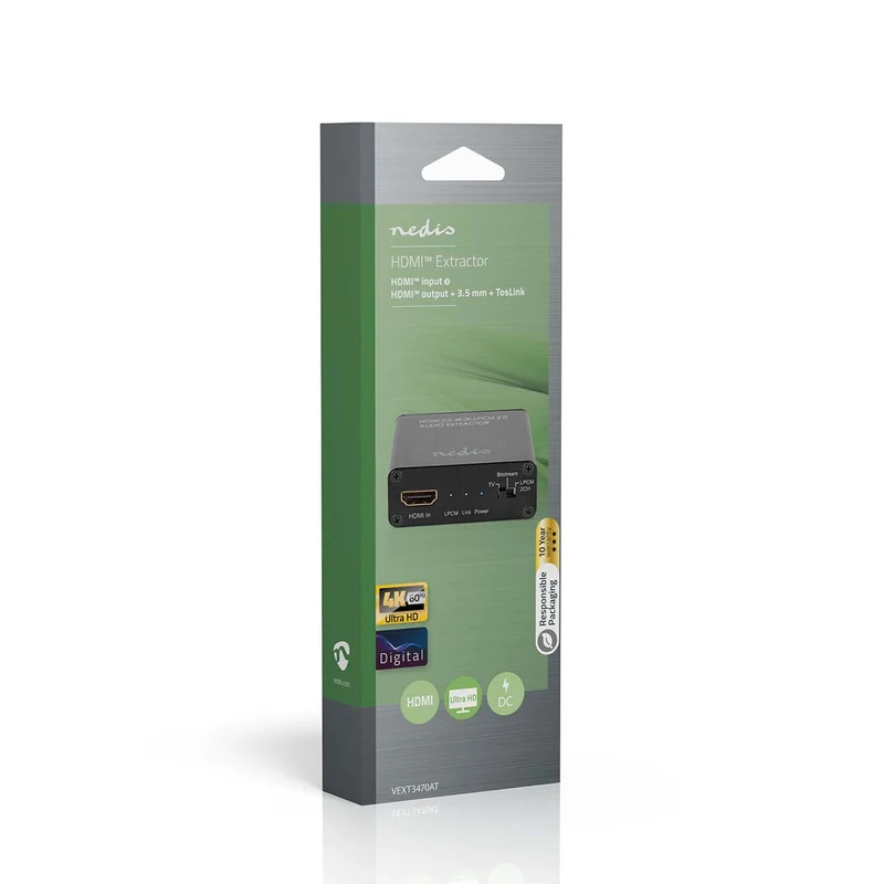 HDMI™-Extractor HDMI™ Input - TosLink Female / 1x 3.5 mm Audio Out / 1x HDMI™ Output - Maximale resolutie: 4K@60Hz