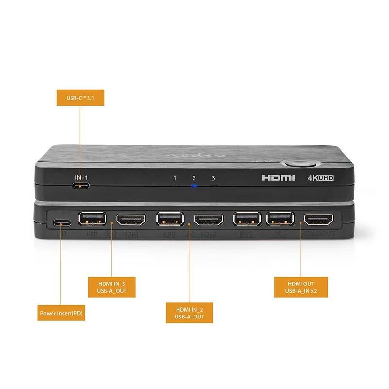 HDMI™-Converter USB-C™ Female / 2x HDMI™ Input / 4x USB A Female - 1x HDMI™ Output - 1-weg