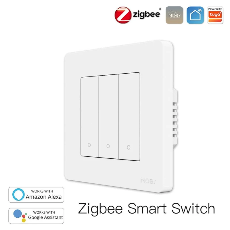 MOES Interruptor de 3 Botões Zigbee - Série Star Ring