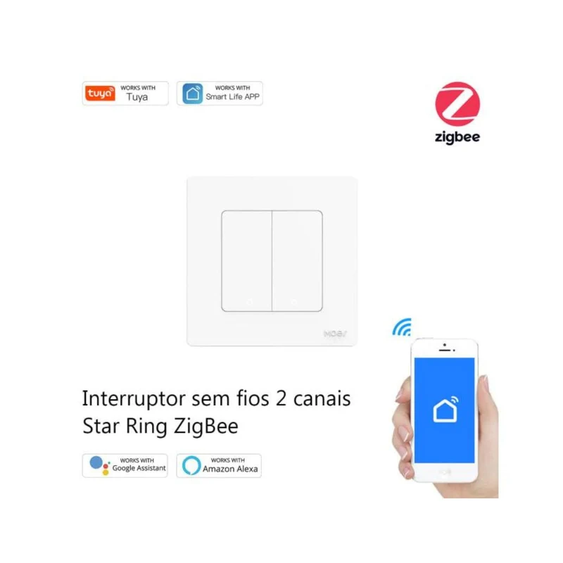 MOES Interruptor de 2 Botões Zigbee - Série Star Ring
