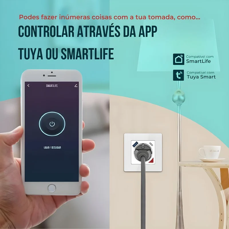 Tomada Inteligente Embutida 16A 3500W WiFi + USB-C e USB-A Smartify - Branco