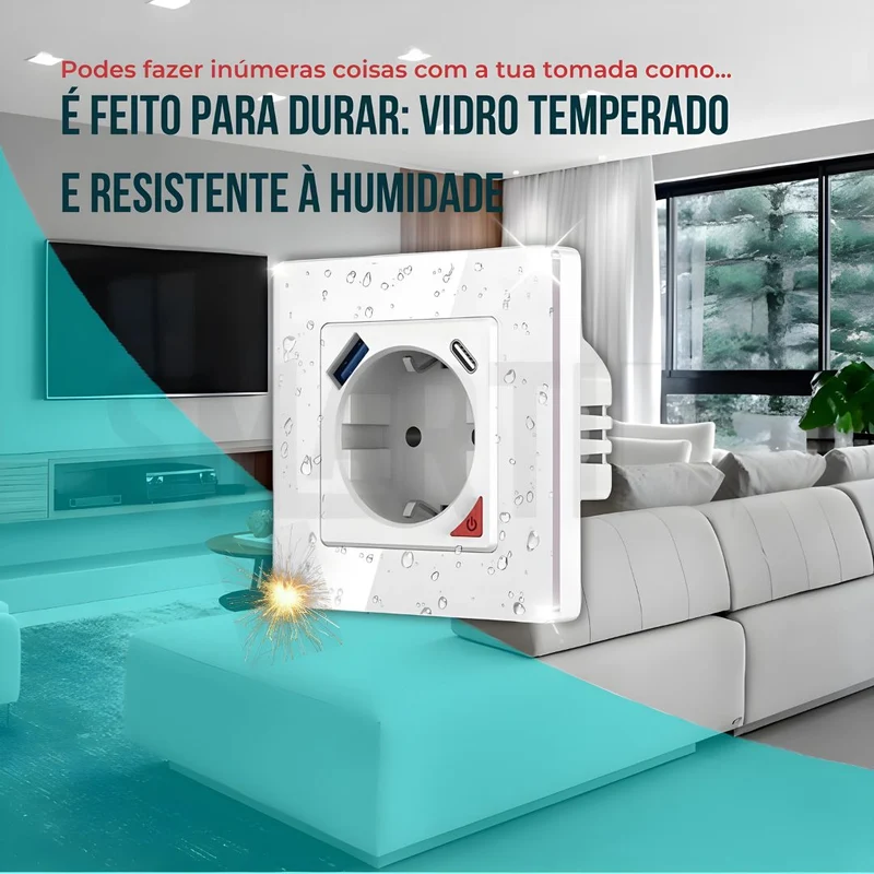 Tomada Inteligente Embutida 16A 3500W WiFi + USB-C e USB-A Smartify - Branco