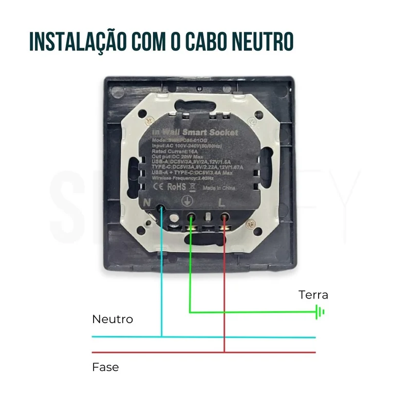 Tomada Inteligente Embutida 16A 3500W WiFi + USB-C e USB-A Smartify - Preto