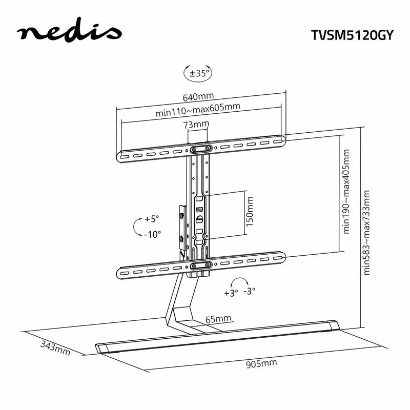Draai- en Kantelbare TV-Standaard 37 - 75" - Maximaal schermgewicht: 40 kg - Kantelbaar