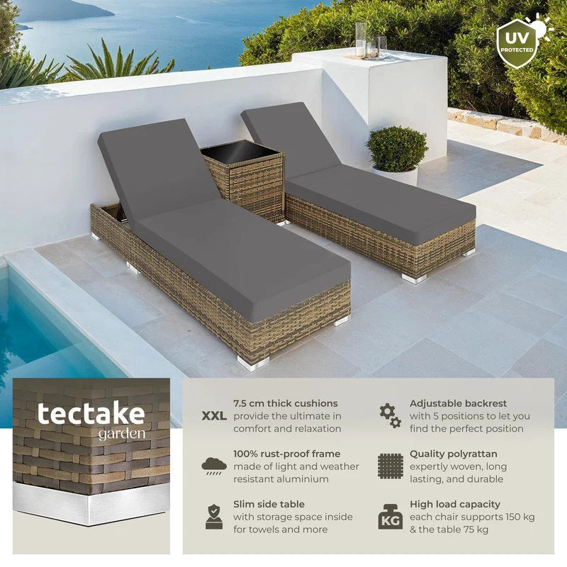 Tectake Rattan Sun Loungers with Aluminum Frame and Table